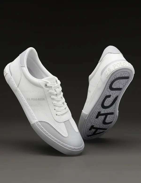 US Polo Men Round Toe Solid Gain Sneakers White - Image 2