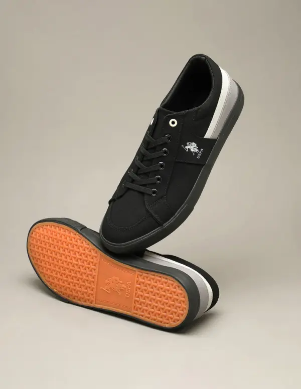 US Polo Men Contrast Stripe Canvas Clarkin Sneakers Black - Image 3