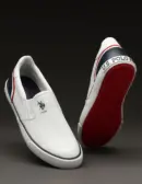 US Polo Men Round Toe Solid Timeo Slip On Sneakers White