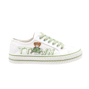 TTWN BEAR Low-Top White Canvas Green TTWN Lettering / Bear Shoes