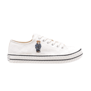 TTWN BEAR Low-Top White Jacquard Canvas Big-Eared Bear Pattern Shoes