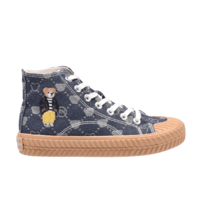 TTWN BEAR High-Top Royal Blue Denim Canvas Big-Eared Bear Pattern Shoes