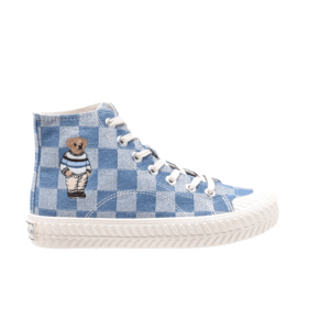 TTWN BEAR High-Top Blue Checkered Denim Canvas Side Bear Biscuit Shoes