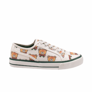 TTWN Bear Low-Top White Canvas Full Bear Head Print Shoes