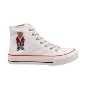 TTWN Bear High-Top White Canvas Embroidered Bear Shoes