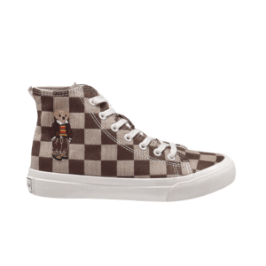 TTWN Bear High-Top Coffee & Brown Checkered Canvas Shoes